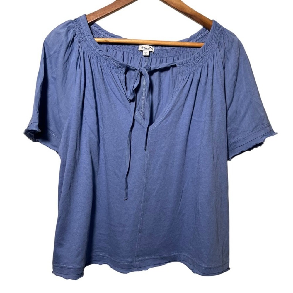 Splendid Blue Off-Shoulder Tie Front Peasant Blouse